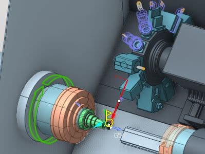 Turning Operation - Close-up of a turning machine with precision part