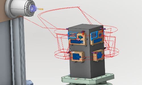 Werkzeugweg-Optimierung - Visualisierung optimierter Werkzeugwege beim Fräsen eines komplexen Bauteils