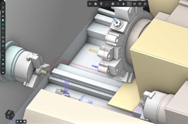 EncyCAM Drehmodul Interface - 3D-Modell eines Drehteils mit sichtbaren Drehwegen