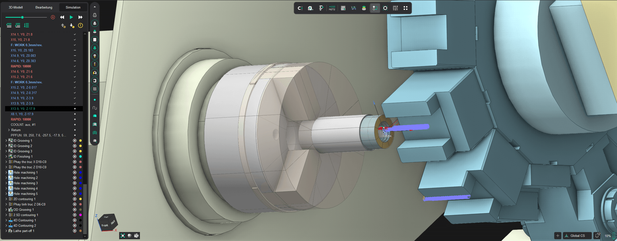 CNC turning center machining a precision part